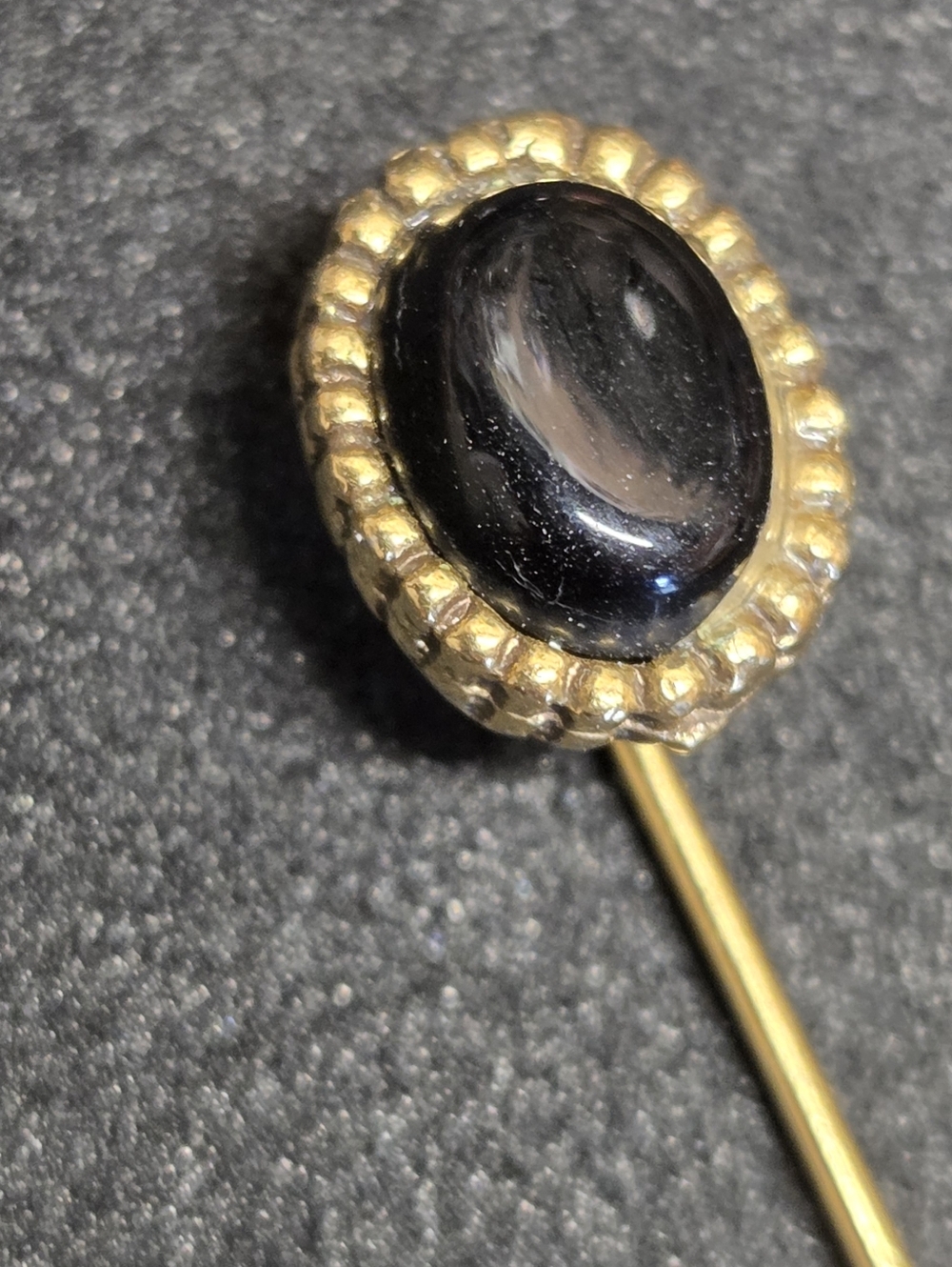 Vintage Gold Stick Pin with Black Oval Stone